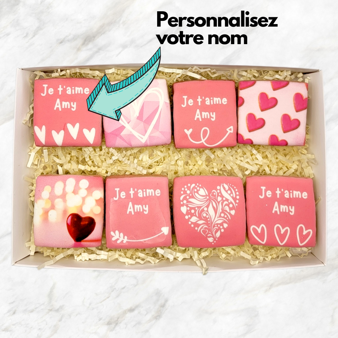 Je t' aime Custom Name Cookie Box (French)