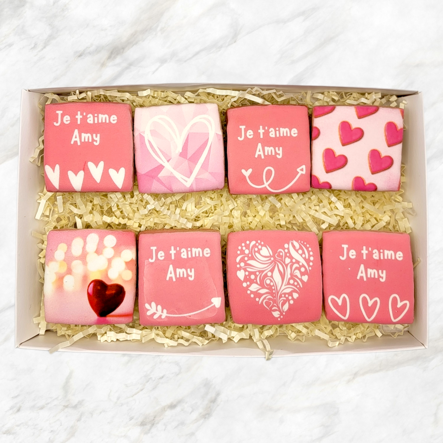 Je t' aime Custom Name Cookie Box (French)
